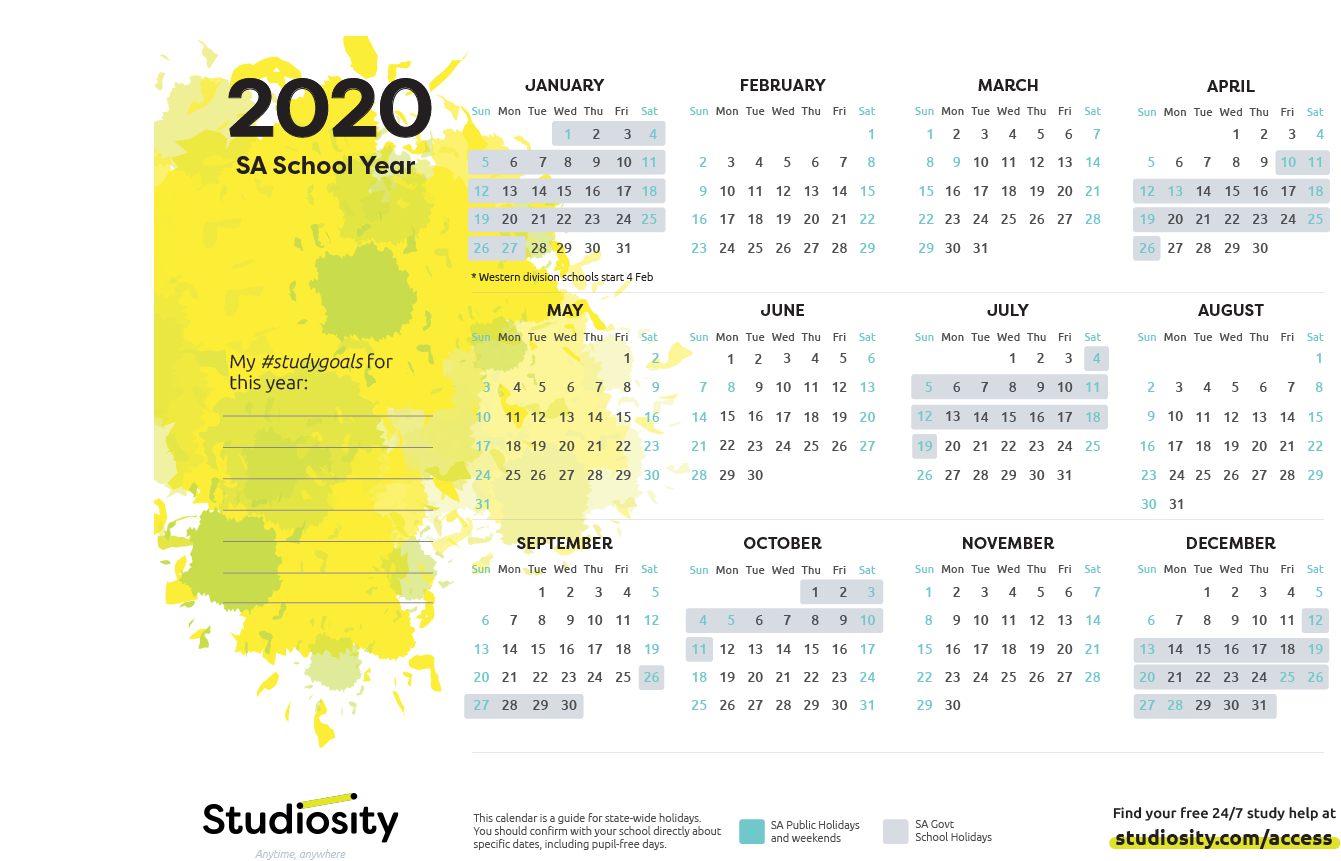 School terms and public holiday dates for SA in 2020 | Studiosity